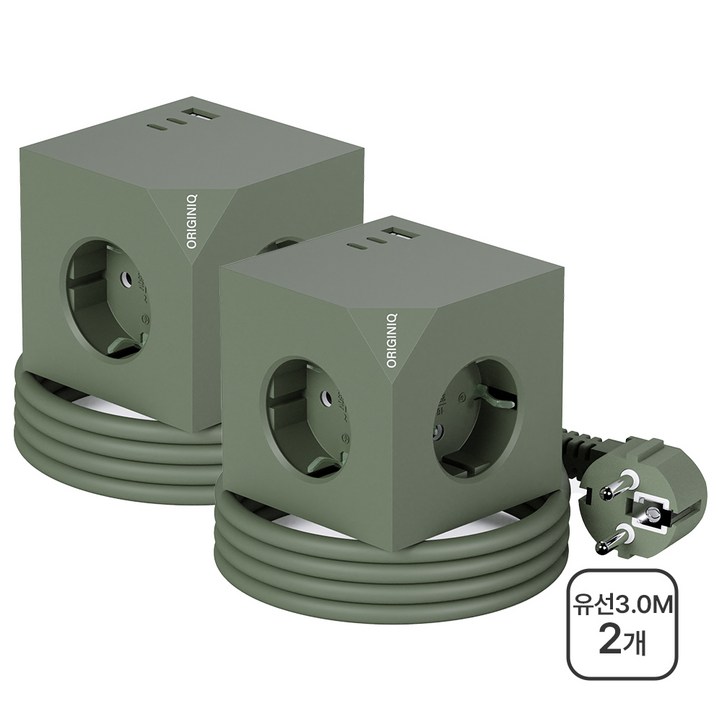 오리지니크 고속충전 고용량 멀티어댑터 USB 유선 멀티탭 3.0m 2개세트, 딥그린X2개유선3.0M, 1개, 3m