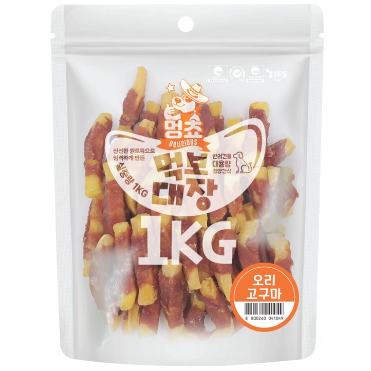 멍쵸 먹보대장 1kg 9종 강아지간식, 1개, 1kg, 먹보대장 오리고구마