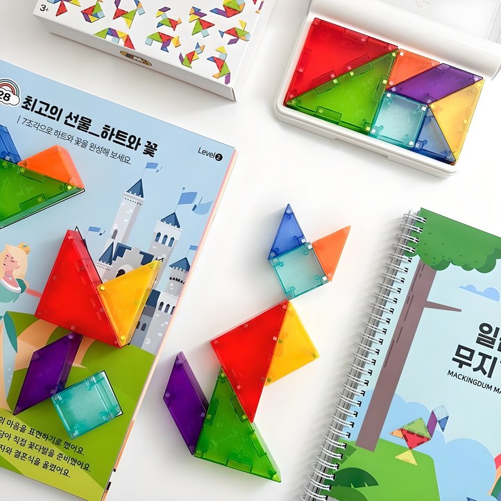 맥킹덤 마그네틱 탱그램 자석 칠교 놀이 퍼즐, 탱그램  플레이북 세트, 1개