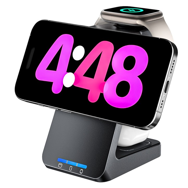 Mankiw맨큐 맥세이프 3in1 무선충전기 애플워치 호환 고속충전 거치대, 블랙, 1개