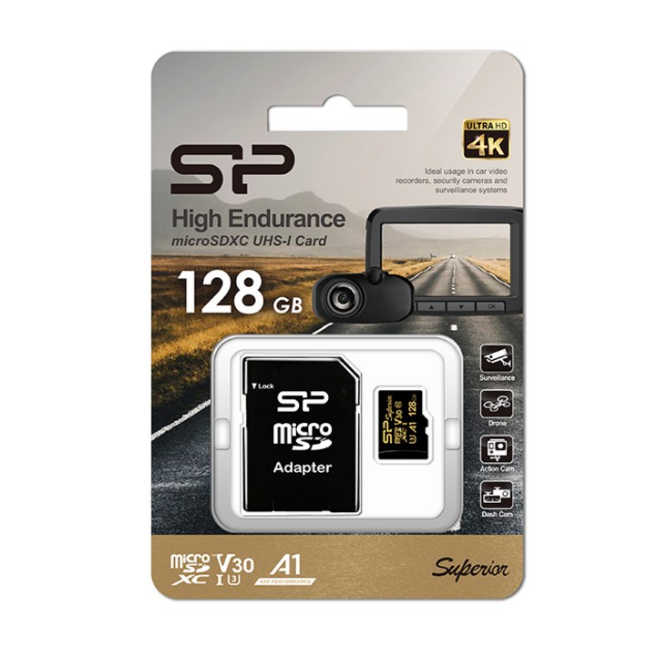 실리콘파워microSDXC Golden Superior UHSI U3 A1 V30 128GB SP128GBSTHDV3V1GSP, 1개, 128GB