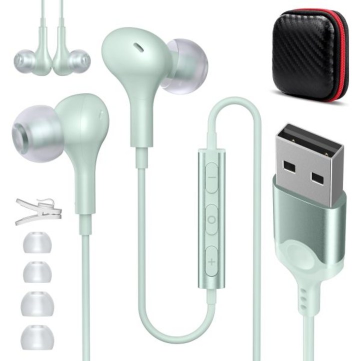 ASKUBSKU USB 헤드셋 마이크 포함 7.5피트 케이블 PC용 A 헤드폰 컴퓨터용 유선 USBA 이어버드 음소거 스테레오 노이즈 캔슬링 통화용 코드 이어폰 랩탑용 서피스