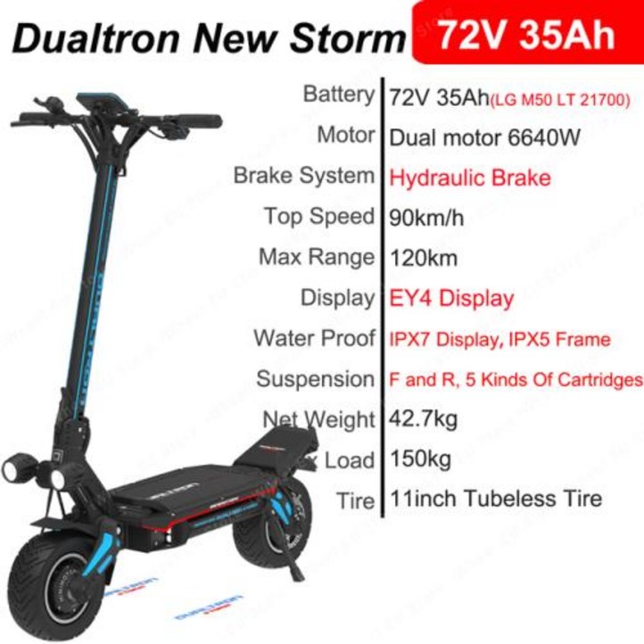 듀얼트론 뉴 스톰 72V 35Ah 11 인치 전기 스쿠터 듀얼트론 뉴 스톰 리미티드 84V 45Ah 12 인치 전기 스쿠터