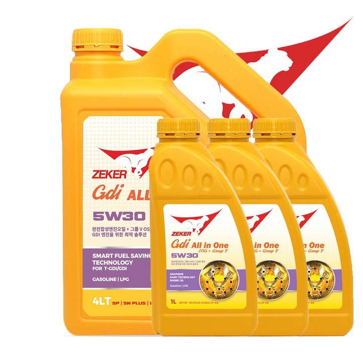 제커 GDI올인원 5W30 SP SN 가솔린 LPG용 엔진코팅제와 5기유 함유, 7개, 5w30, 1L