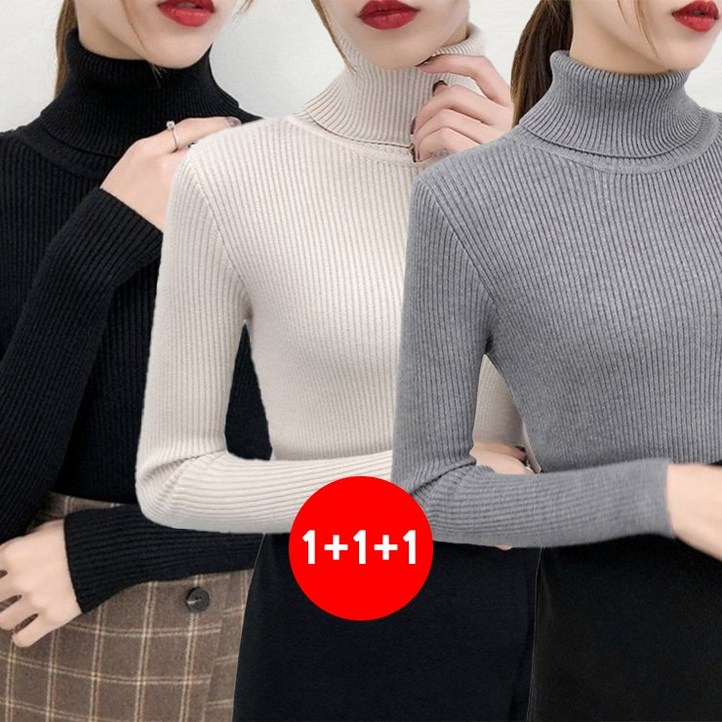 마쿠쿠 111 세트 여성 히트넥 목폴라 터틀넥 슬림 골지 니트