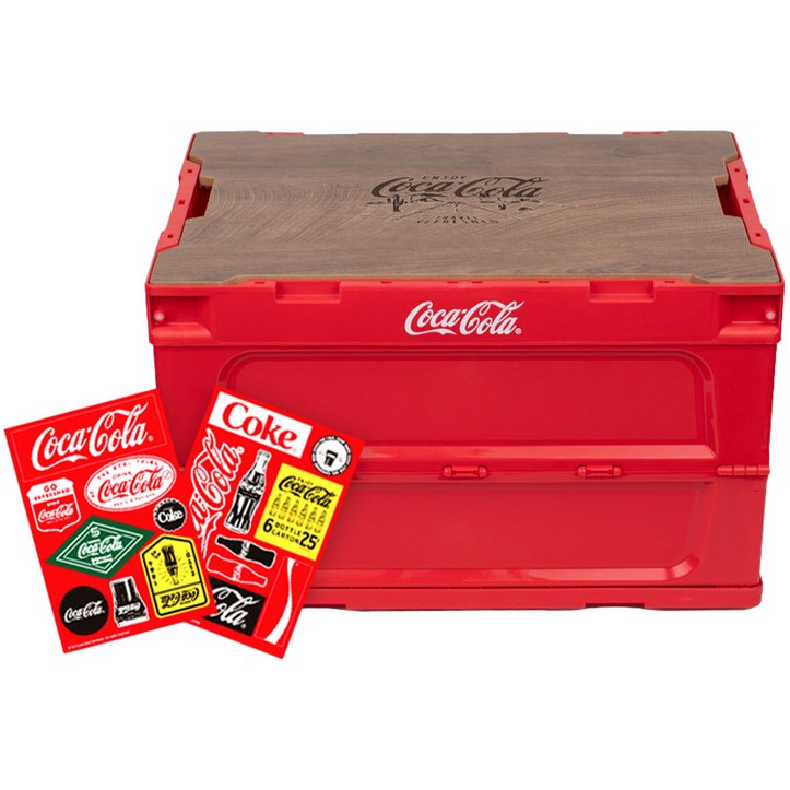로이체 캠핑용 코카콜라 폴딩 테이블 박스 50L + 데코스티커 세트, 레드, 1세트 6684990486