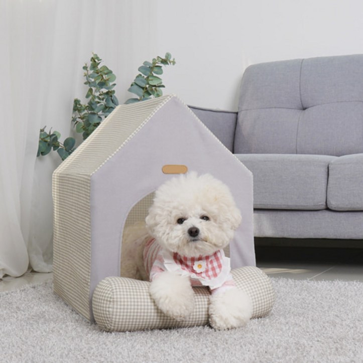 개과천선 프리마 삼각 강아지 하우스 사계절 하우스 고양이집 애견 텐트 숨숨집, 체크 그레이 개과천선 프리마 삼각 강아지 하우스 사계절 하우스 고양이집 애견 텐트 숨숨집, 체크 그레이