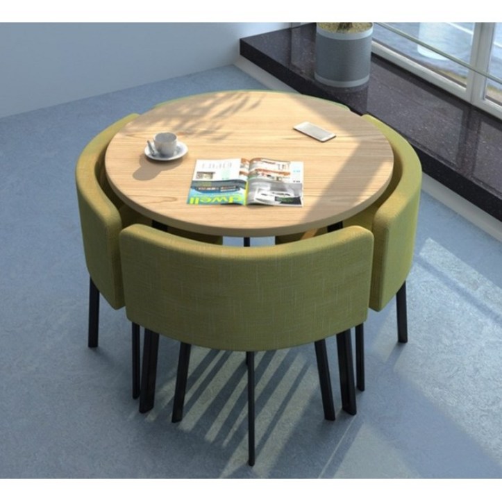 4인가족 화이트 원형 카페테이블세트 사각 라운드 식탁 세트 가정용 공간절약 조립식가구, AA