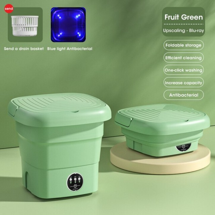 소형드럼세탁기 3KG 세탁기 미니 탈수 휴대용 접이식 건조기 의류 양말 속옷 청소 여행 기, 2.Green  EU