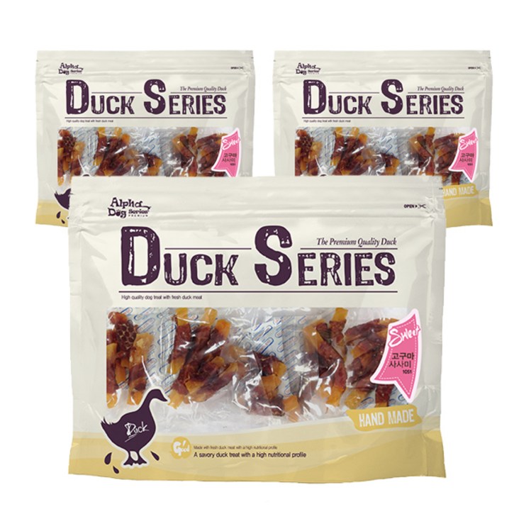 알파독 반려동물 간식 225g, 오리 + 고구마 + 사사미 혼합맛, 225g, 3개