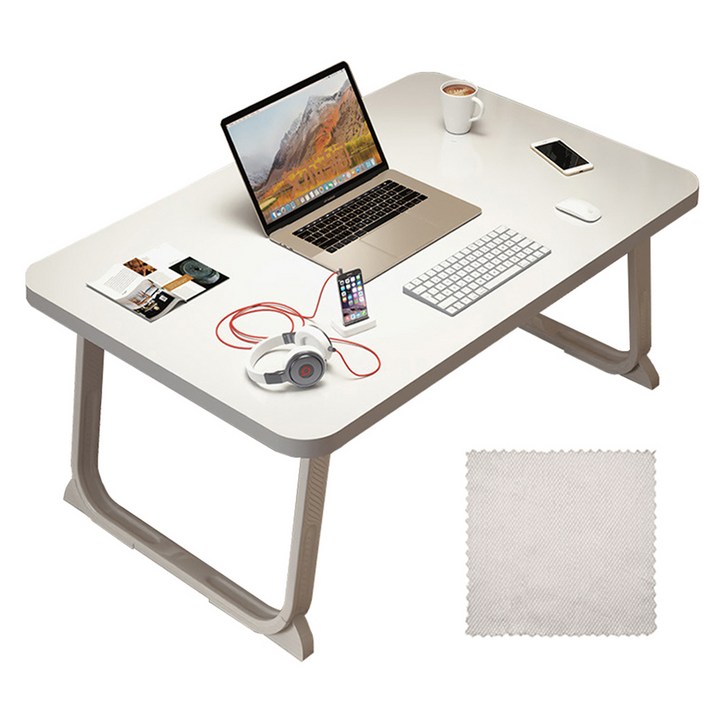 엠디유마켓 프리미엄 다용도 원터치 접이식 베드 테이블 + 모니터 전용 타월 세트, 화이트(테이블)