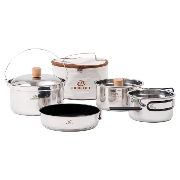LIBERO 웜벳 스텐 코펠 56인용 세트, Silver, 1세트