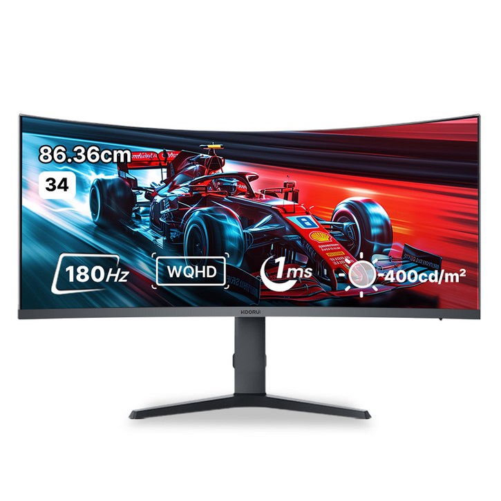 쿠루이 WQHD 180Hz 1ms 1000R 슬림베젤 조준선 지원 게이밍 커브드 모니터, 86.36cm, 34E6UC(무결점)