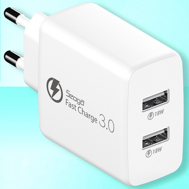 서가 36W 퀵차지 QC3.0 2포트 멀티 18W18W 동시 USB 고속 충전기, 화이트, 1개