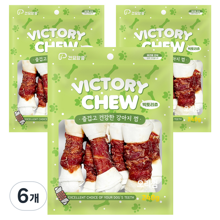 견묘양품 빅토리츄 강아지 오리껌 중형, 6개, 240g, 오리맛