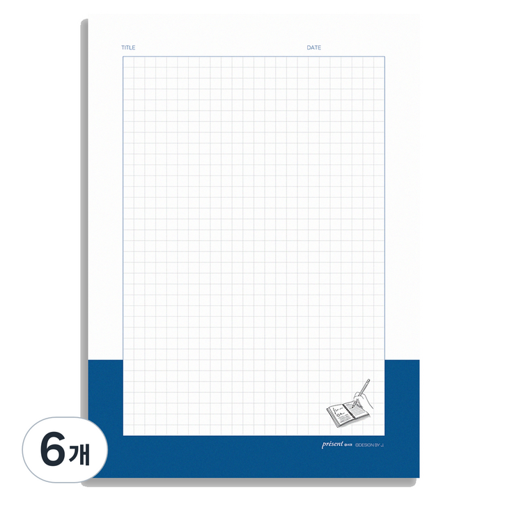 디자인바이제이 넉넉한 A5 노트패드 시그니처 100p 모눈, 혼합색상, 6개