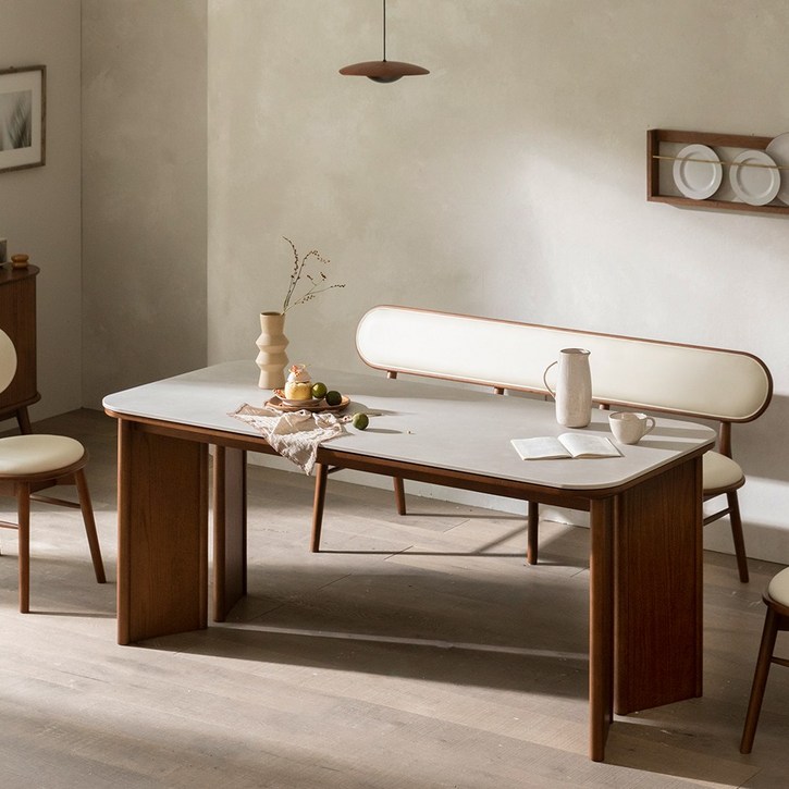 라움에스알 카이 원목 등받이 패브릭 벤치 식탁의자 1100, 월넛