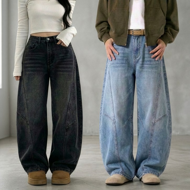 네로즈 와이드 청바지 커브드 히든밴딩