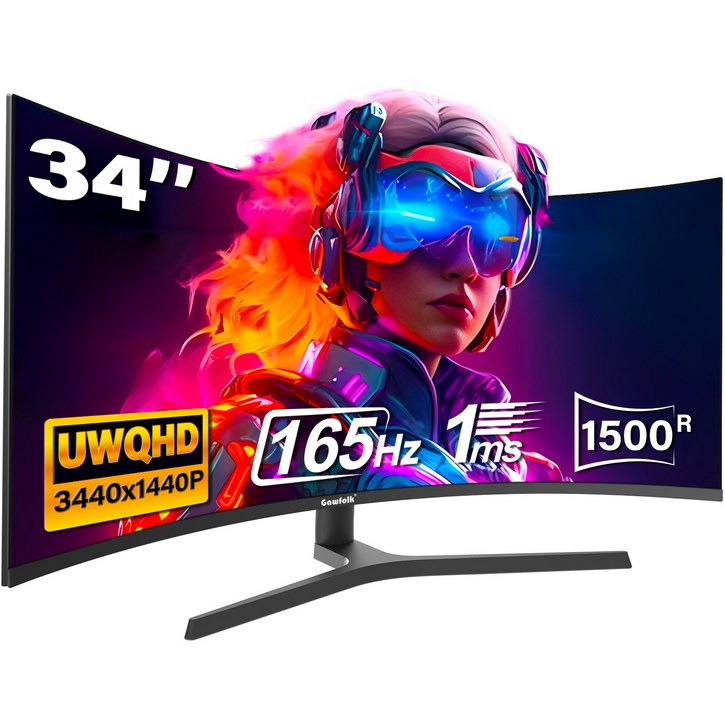 34인치 울트라와이드 커브드 게이밍 모니터 165Hz UWQHD 4k, 27인치 모니터 180Hz FHD, 커브드 컴퓨터 화면, Gawfolk 특가 할인중, 88cm, 34inch 4k 165Hz 높이 조절 가능