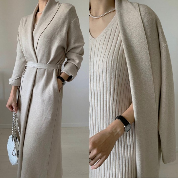 럽즈올 고퀄리티 숄 허리끈 니트 가디건