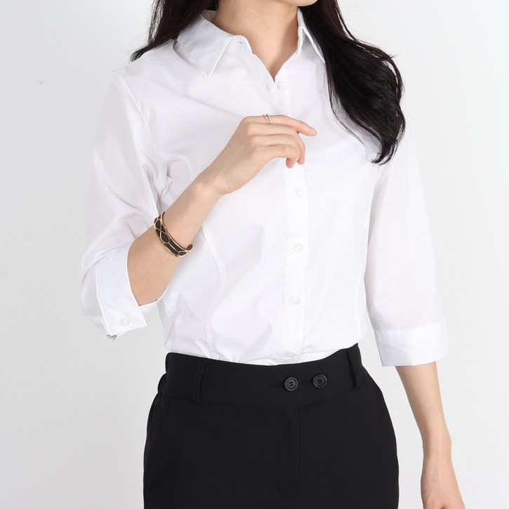드뷰 여성 기본 셔츠 슬림 7부 남방 스판 면접 유니폼 드뷰 여성 기본 셔츠 슬림 7부 남방 스판 면접 유니폼