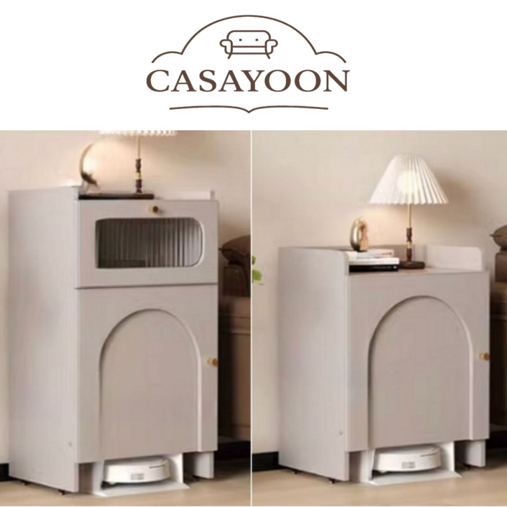 CASAYOON 북유럽 감성 인테리어 로봇청소기장 수납장 틈새 수납장 가구 이동식 포스트모던 원목수납장 청소기장, 샴페인그레이