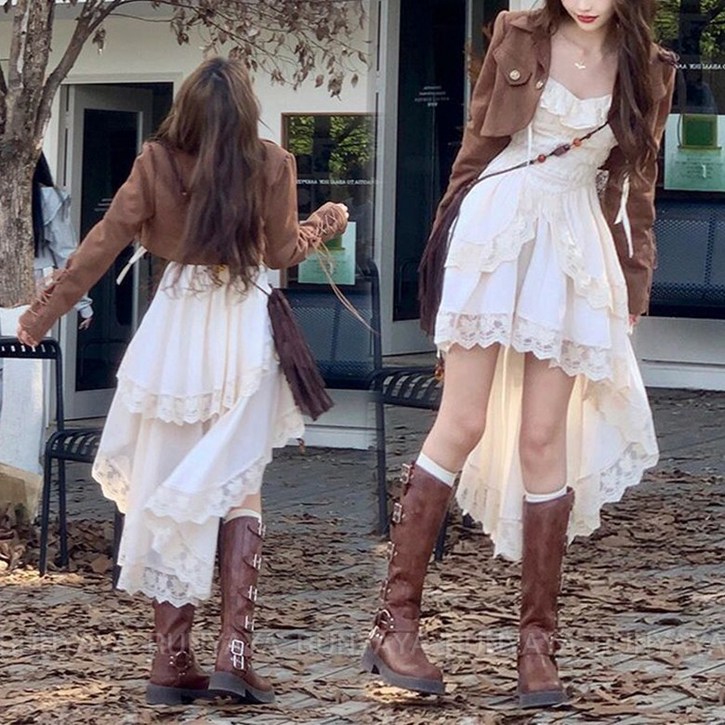 언밸런스 화이트 나시 원피스 미디원피스  숏 자켓 여행 비치 스커트 바캉스룩  D99U