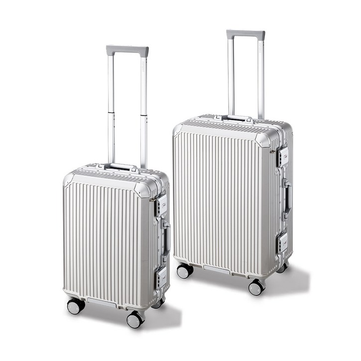 인포트 솔리드 캐리어 2종 세트 20인치 기내용 24인치 여행용 하드 케이스 메탈 실버