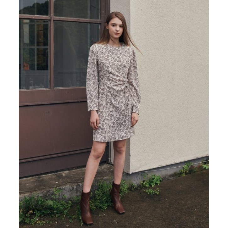 ADAUL 셔링 플라워 미니 원피스  아이보리