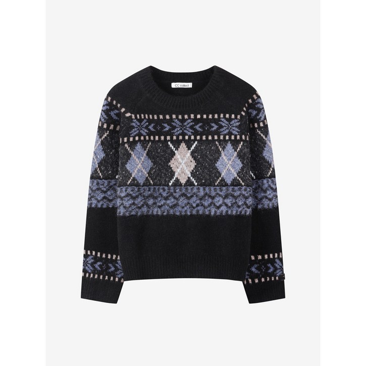 씨씨콜렉트 중계점 인타르시아 울블렌드 니트 E254KSK146 여성 겨울 티셔츠