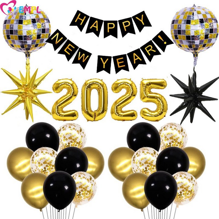 2025 뱀의해 기원 새해 풍선 파티 장식 happy new year 풍선, 1세트, 2025골드 2025 뱀의해 기원 새해 풍선 파티 장식 happy new year 풍선, 1세트, 2025골드