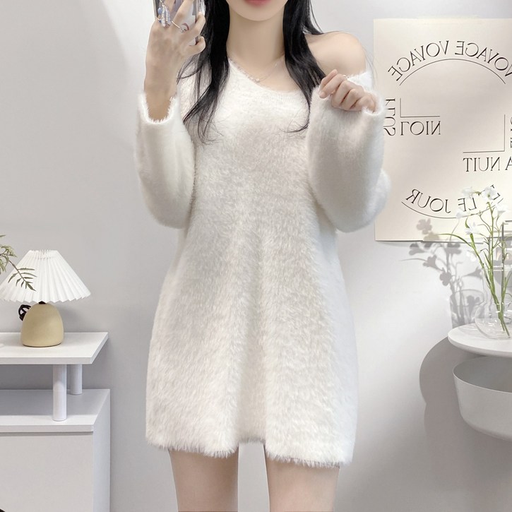 2color여리여리 부드러운 밍크 앙고라 브이넥 미니 원피스 루즈핏 데이트룩 하의실종 겨울 크리스마스 니트 2color여리여리 부드러운 밍크 앙고라 브이넥 미니 원피스 루즈핏 데이트룩 하의실종 겨울 크리스마스 니트