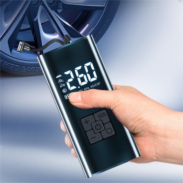 타이어 공기압 주입기  휴대용 무선 올인원  세트 6000mAh  타이어 압력 모니터링/led손전등/보조배터리/자동차 농구공 자전거 오토바이 다용도에어펌프