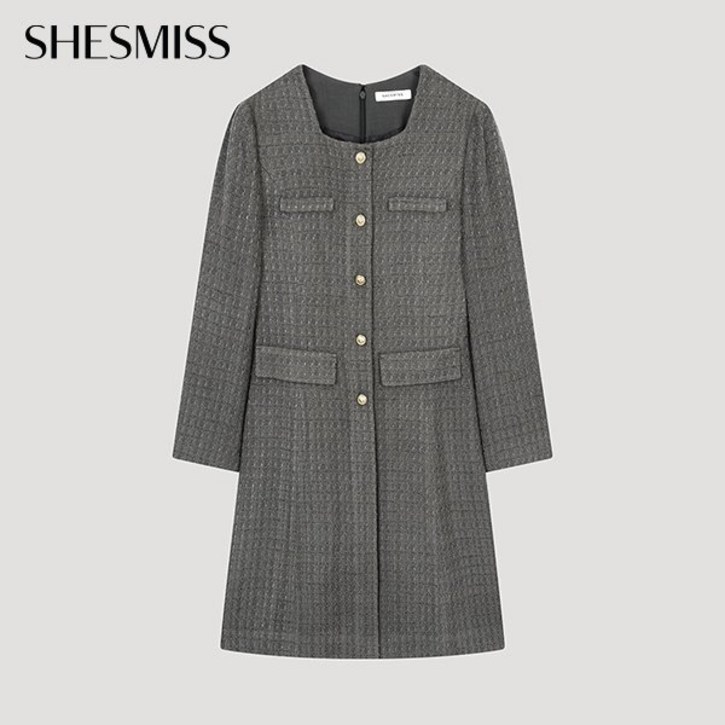[국내백화점] 쉬즈미스 여성 트위드 스퀘어넥 그레이 하객룩 오피스룩 정장 원피스