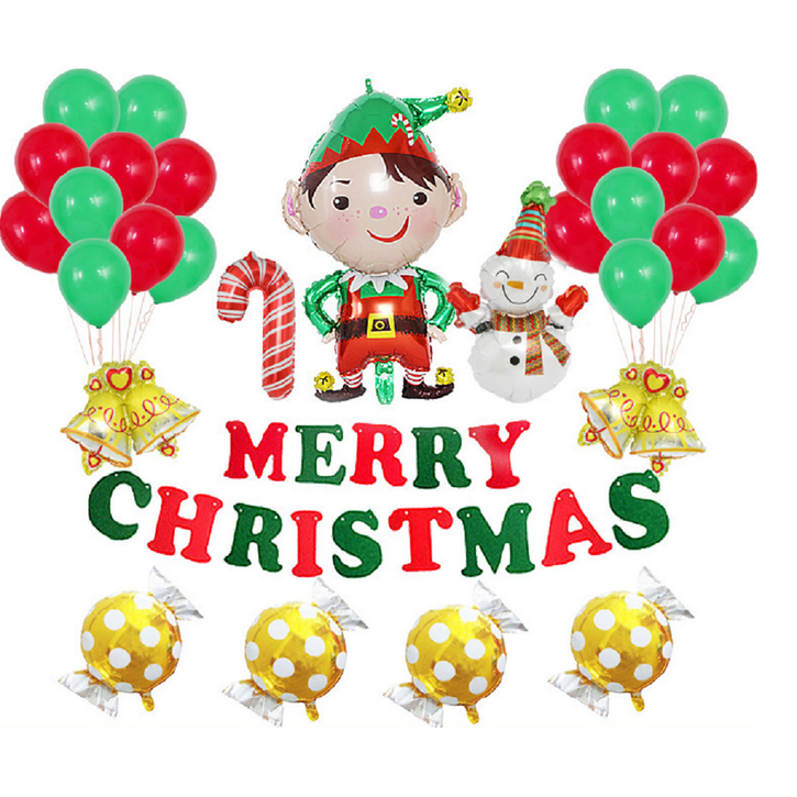 크리스마스 산타 눈사람 종 알파벳가랜드 리본끈 종 막대 풍선장식 오너먼트 선물셋트 풀구성