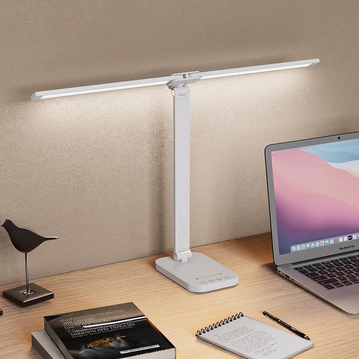 Airwit 독립조절 듀얼 LED 스탠드 조명 시력보호 블루라이트 차단 와이드 조명 무단계 밝기조절 책상 사무실 학습용 사무용 독서용, 화이트