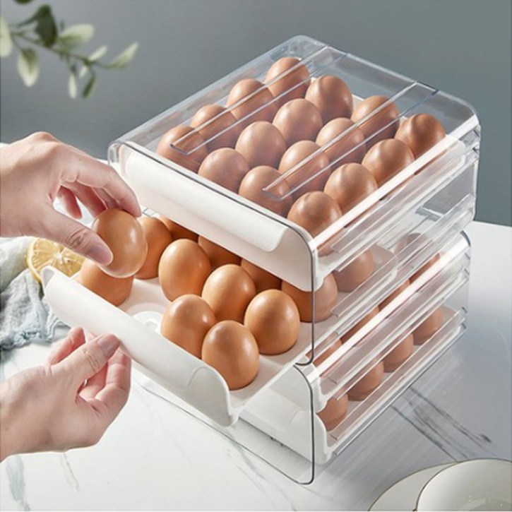 Gousse 서랍형 계란 에그 트레이 냉장고 정리 보관용기 수납 정리 32구 화이트 - EG-E32