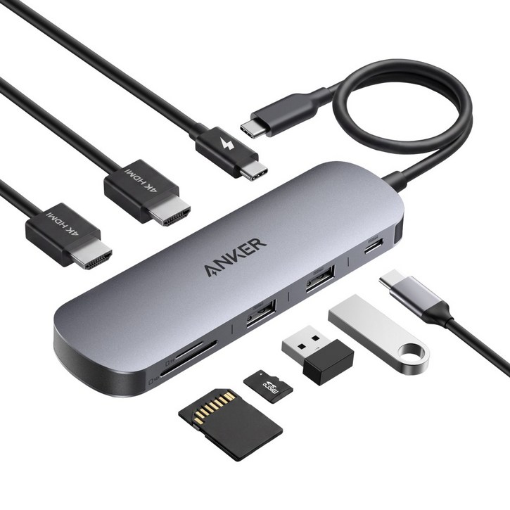 앤커 나노 USB-C 8-in-1 듀얼 디스플레이 허브, A210B, 1개, 그레이