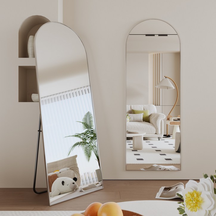 뷰티피크 아치형 전신거울 3in1 스탠드 벽걸이 거치형 강화안전유리 440x1470, 실버