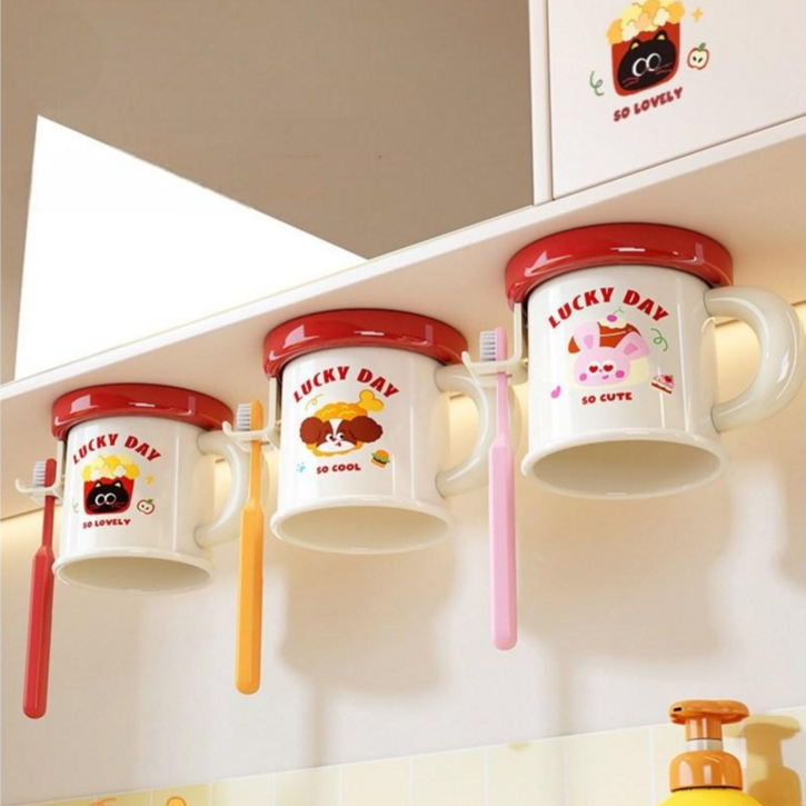 내일마켓 거꾸로 양치컵 세트 무타공 자석흡착 물빠짐 칫솔컵