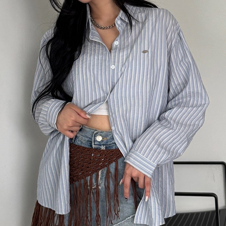 굿띵즈 여름 가을 간절기 스트라이프 팬던트 셔츠