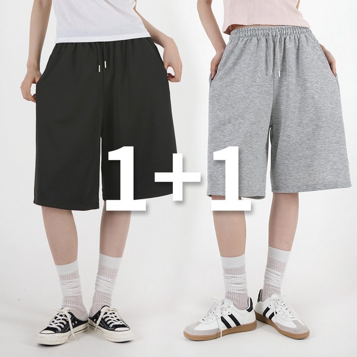 [1+1] [오버나인] 여자 여성 여름 쭈리 밴딩 와이드 버뮤다팬츠 반바지