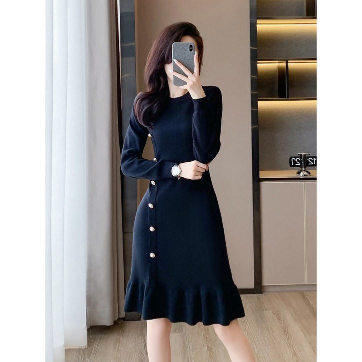 708090 여성 원피스 슬림핏 라운드넥 머메이드 미니원피스