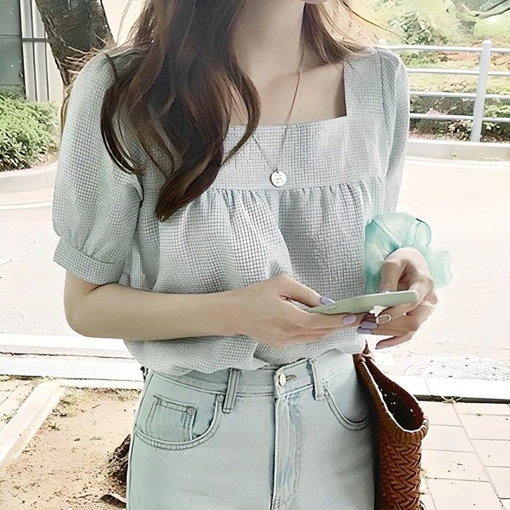 쉬블림로브 신상 시어서커 스퀘어넥 블라우스 칸다 GW1715