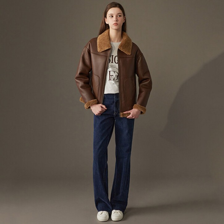 리오벨 24 Pre-winter 호주산 양모 100% faux 무스탕 하프 코트