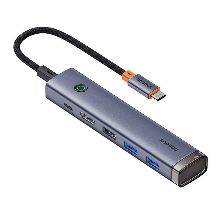 베이스어스 UltraJoy 시리즈 6포트 허브 HDMI USB-C PD100W 화면 잠금 버튼