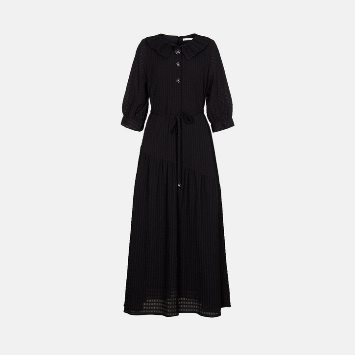 기비 GIVY 체크 플리츠 칼라 롱 원피스 GY25A1FRD3099