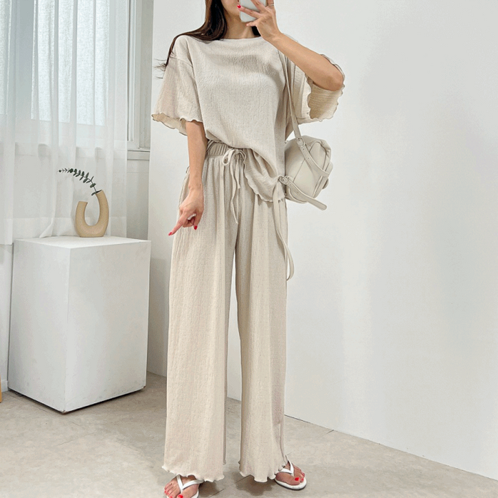 지지미set 5588size 날라리 오버핏 루즈핏 반팔 와이드 밴딩 팬츠 여름 투피스 세트 3color