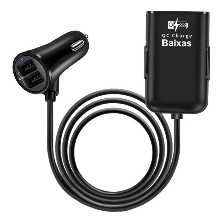 체리스팟 DU17 차량용 시가잭 듀얼 USB 확장형 연장형 백클립 4구 차량 충전기, 4구, 1개