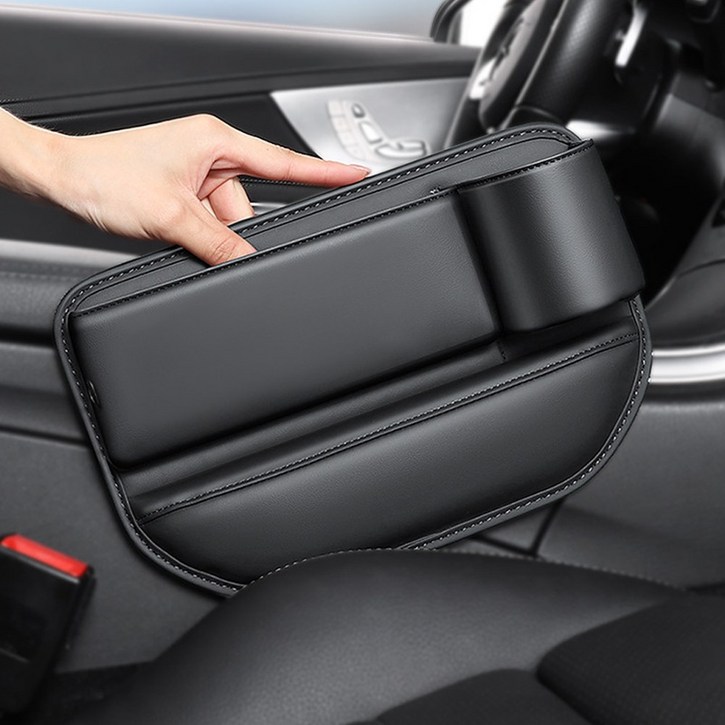 1+1 바니엘 자동차 가죽 사이드 포켓 틈새 수납함, 블랙 - 운전석+조수석, 1세트